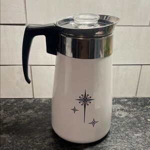 9 cup RARE Corningware ATOMIC STAR Stovetop Percolator.  Looks NWOT.
